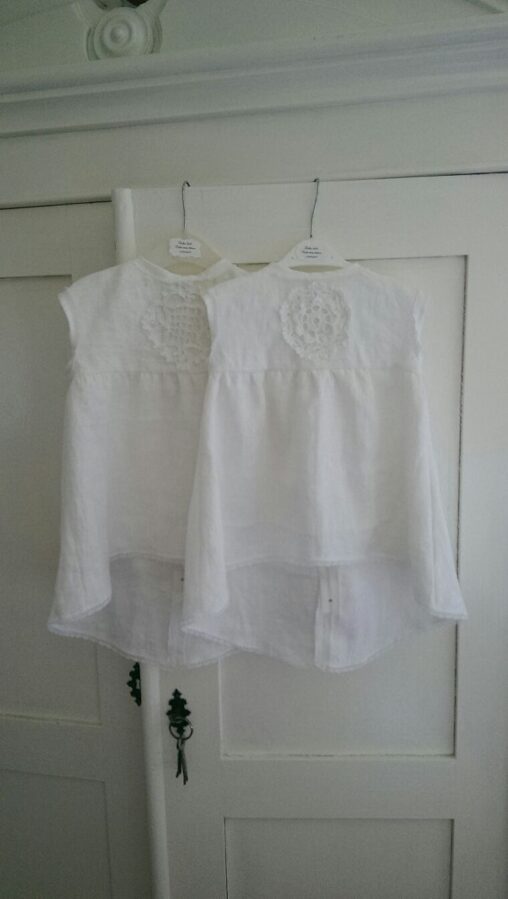 Girl's crocheted white linen dress