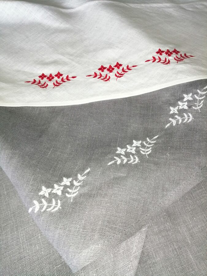 Embroidered linen headscarf