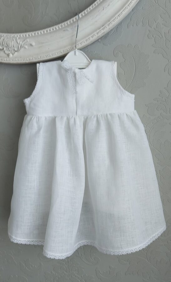 Girl's crocheted white linen dress