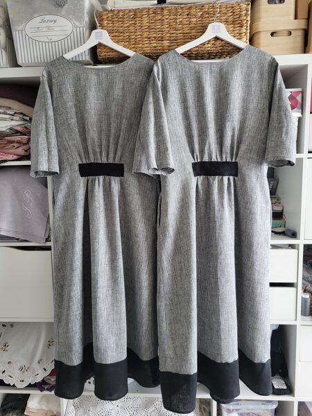 Romantic linen dress with abow and sleeves