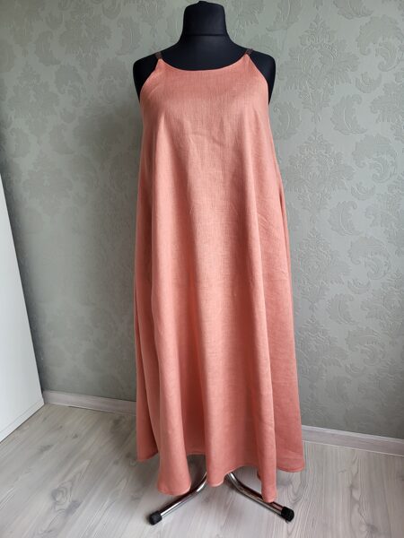 Long linen dress with lace straps