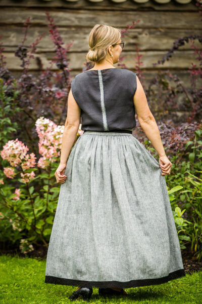 Grey linen skirt with black hemline