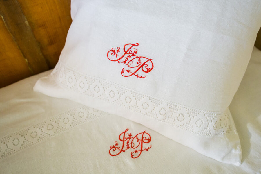Embroidered linen pillow case