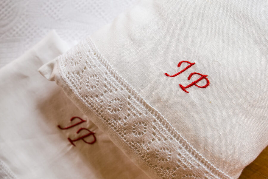 Child's embroidered linen pillow case