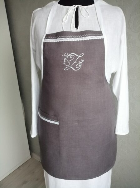 Personalised grey linen apron