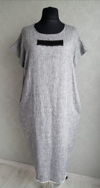 Grey linen dress with black lace