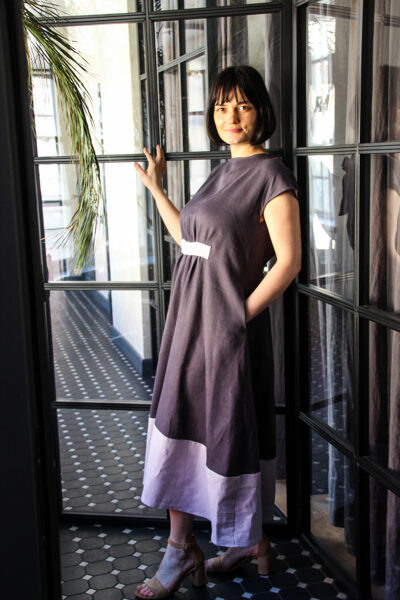 Romantic linen dress with a bow